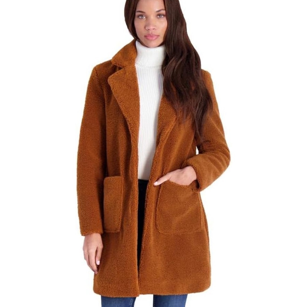 French Connection Women's Faux Shearling Teddy Lapel Midi Coat